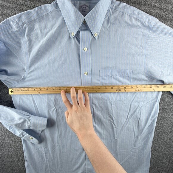 Brooks Brothers 16 34 Non-Iron Cotton Blue Classic Button-Down Striped Men Shirt - Picture 5 of 16
